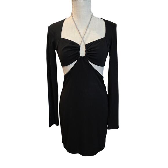 Bershka NWT cut out long sleeve mini dress with embellished halter strap sz M. - Picture 1 of 8